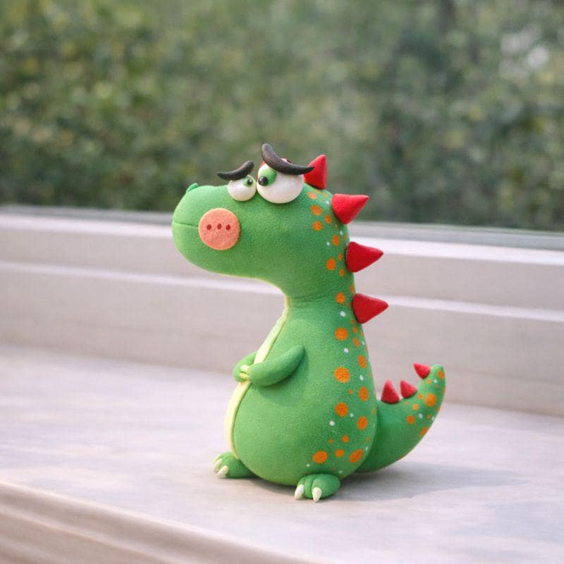 Green handmade clay dinosaur figurine, original listing image 4