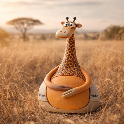 Handmade seated giraffe clay figurine, original image 1