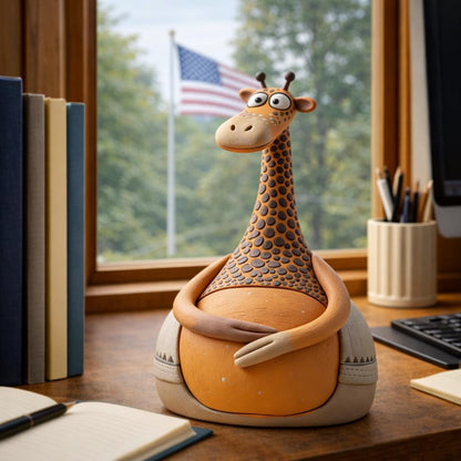 Handmade seated giraffe clay figurine, original image 3