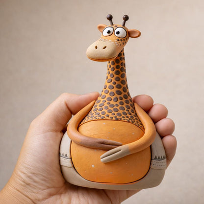 Handmade seated giraffe clay figurine, original image 4