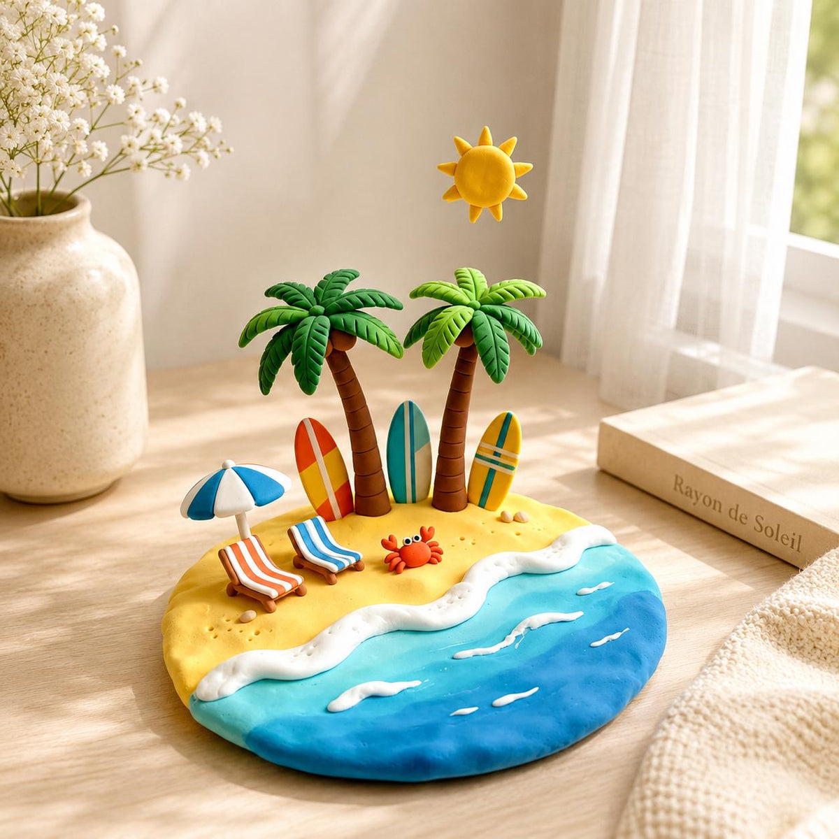 Handmade mini tropical island clay figurine