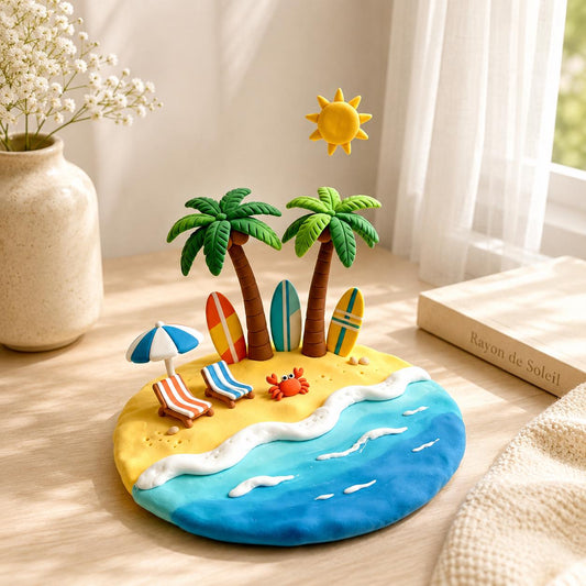 Handmade mini tropical island clay figurine