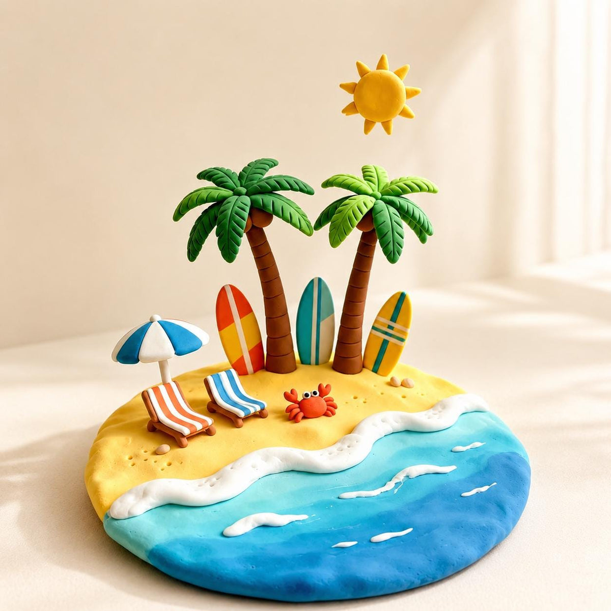 Handmade mini tropical island clay figurine