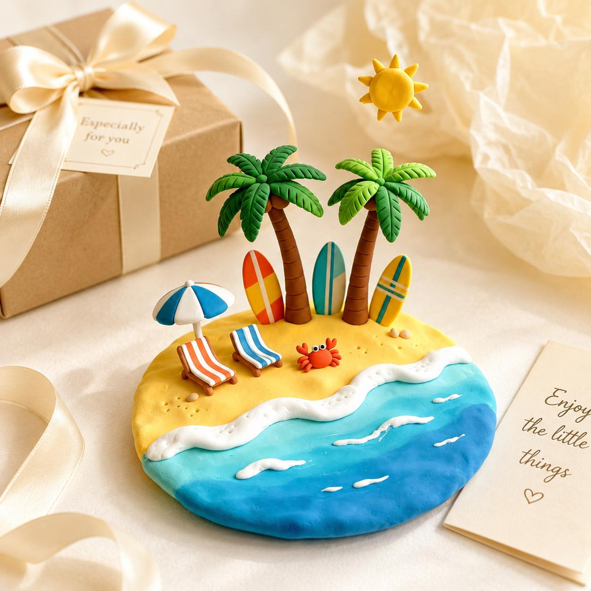 Handmade mini tropical island clay figurine