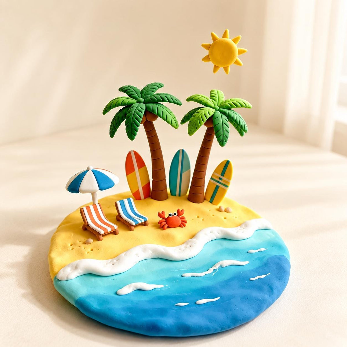 Handmade mini tropical island clay figurine