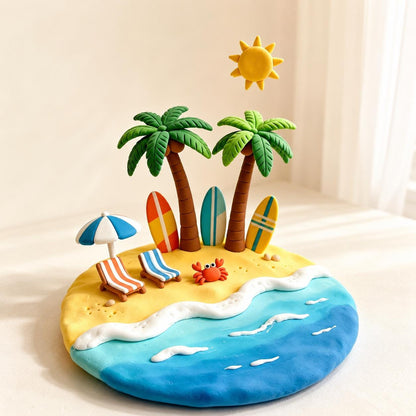 Handmade mini tropical island clay figurine