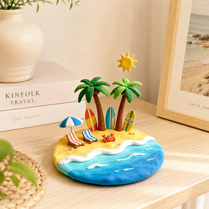 Handmade mini tropical island clay figurine