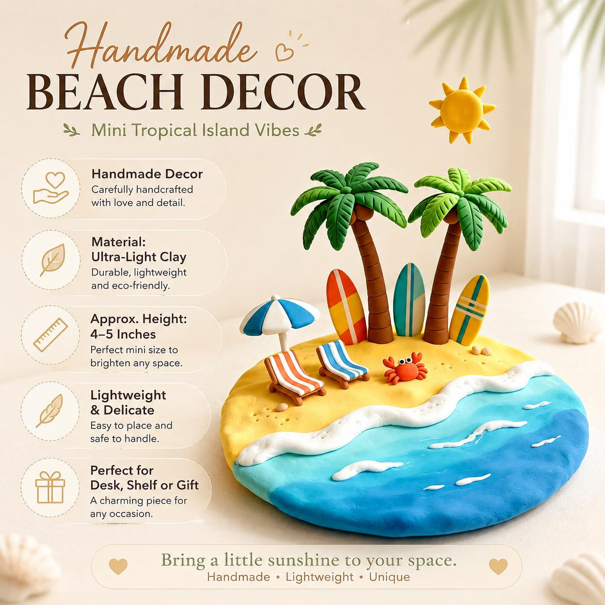 Handmade mini tropical island clay figurine