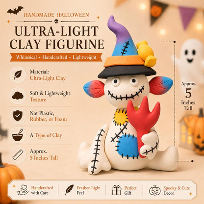 Handmade patchwork witch clay Halloween figurine
