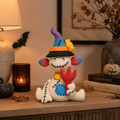 Handmade patchwork witch clay Halloween figurine