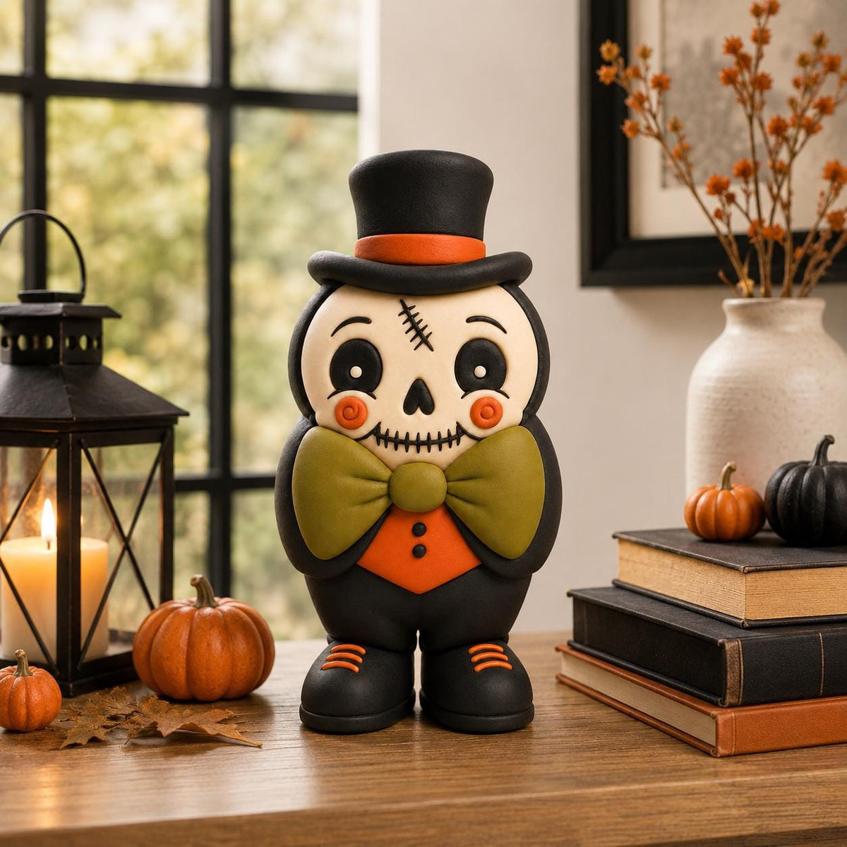 Handmade Halloween skeleton clay figurine — original image 1