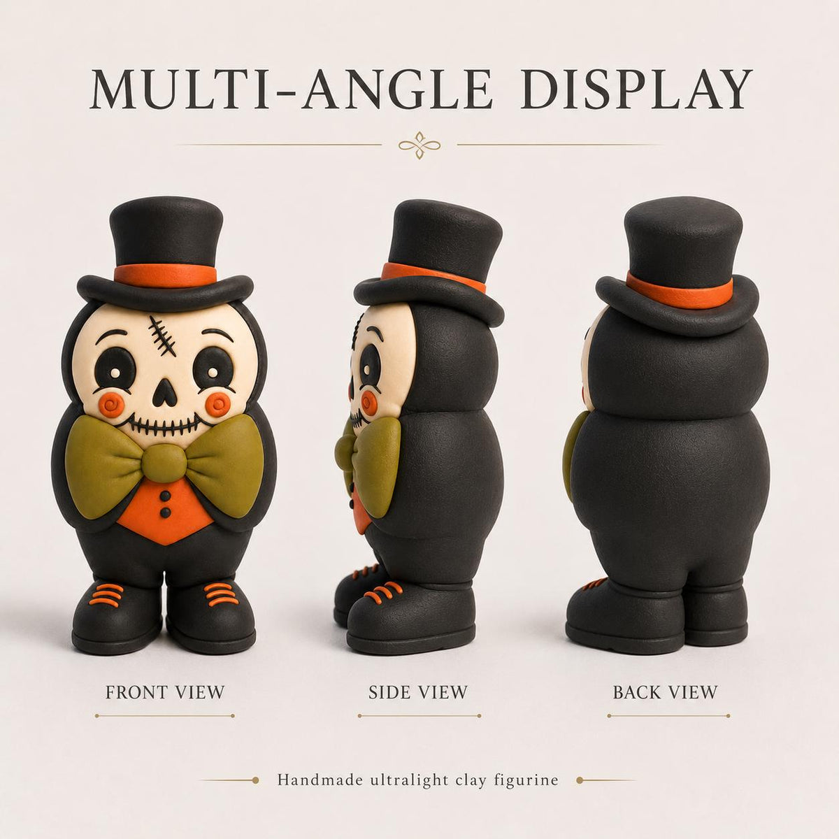 Handmade Halloween skeleton clay figurine — original image 6