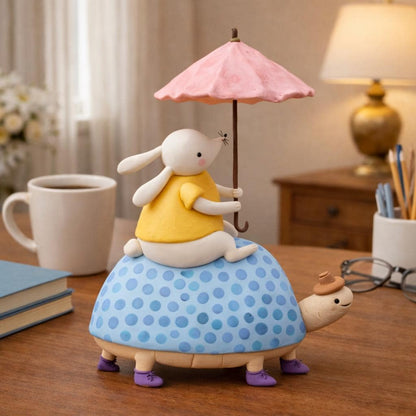 Bunny riding turtle clay figurine — original listing image 1