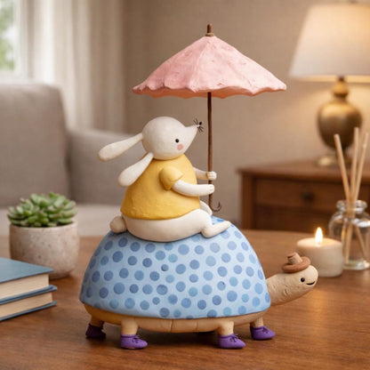 Bunny riding turtle clay figurine — original listing image 2