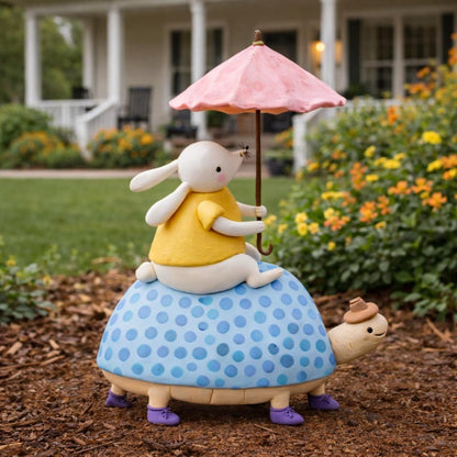 Bunny riding turtle clay figurine — original listing image 3