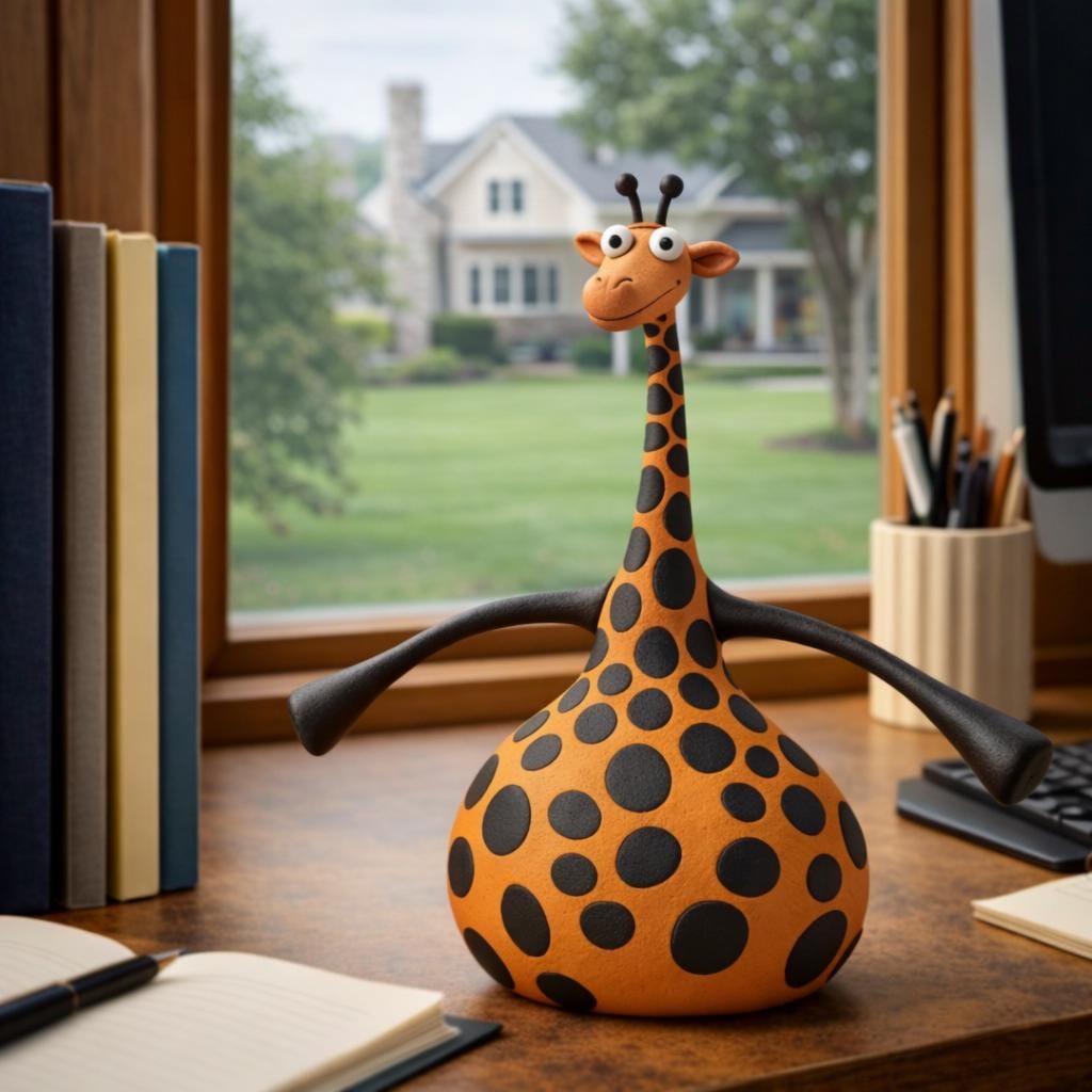 Handmade orange and black spotted giraffe clay figurine