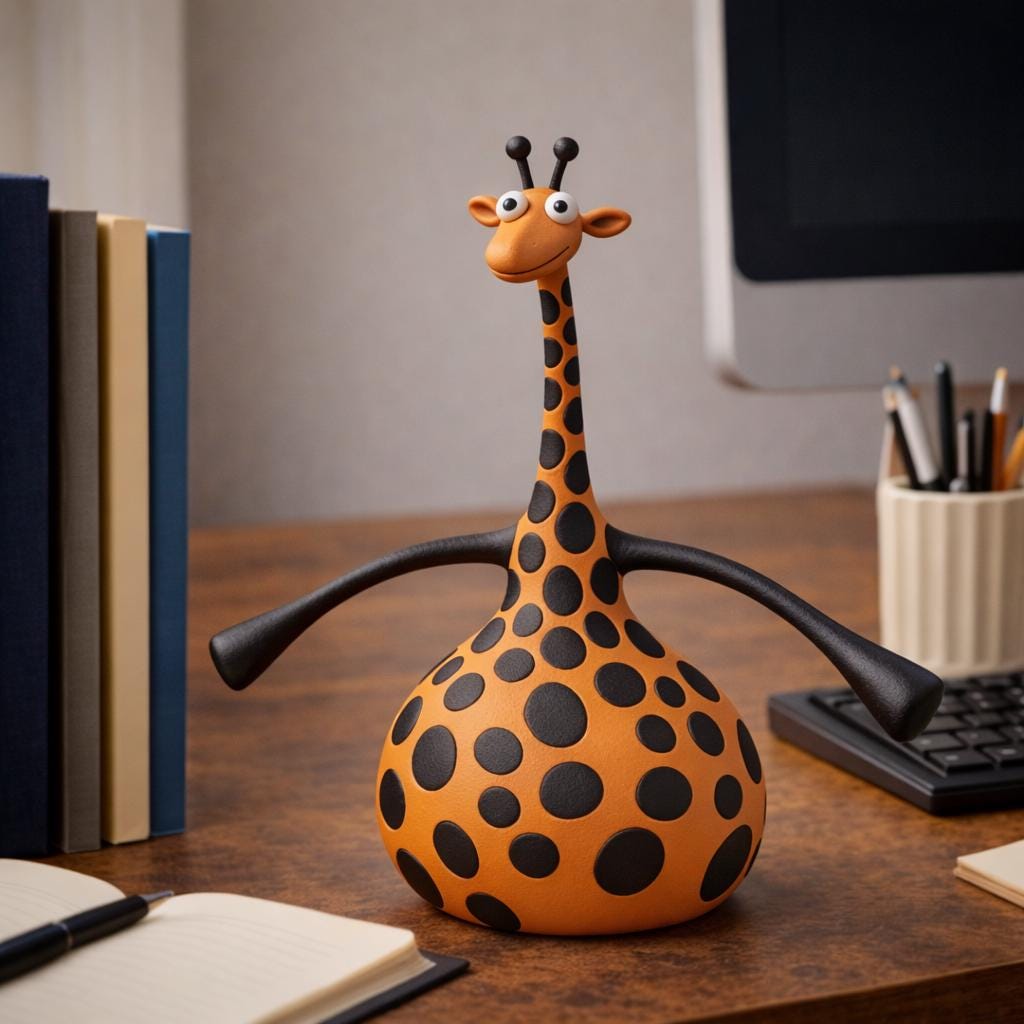 Handmade orange and black spotted giraffe clay figurine