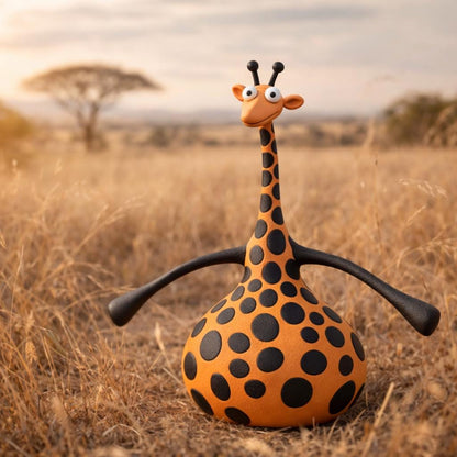Handmade orange and black spotted giraffe clay figurine
