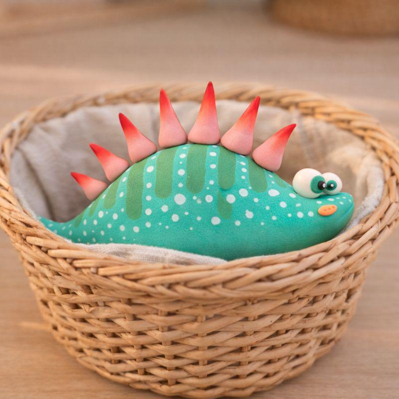 Green dinosaur air-dry clay figurine — original image 1