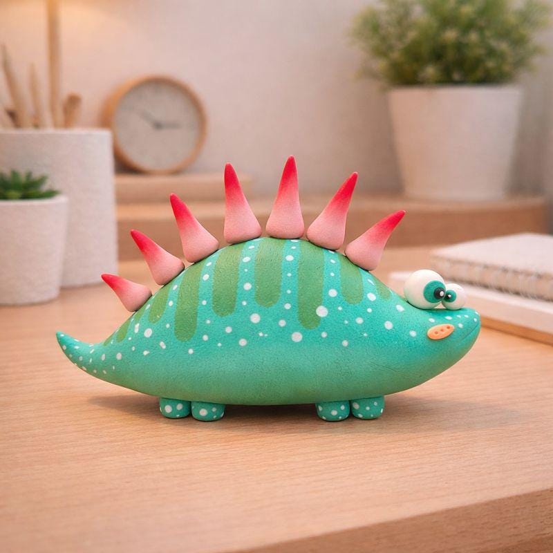 Green dinosaur air-dry clay figurine — original image 2