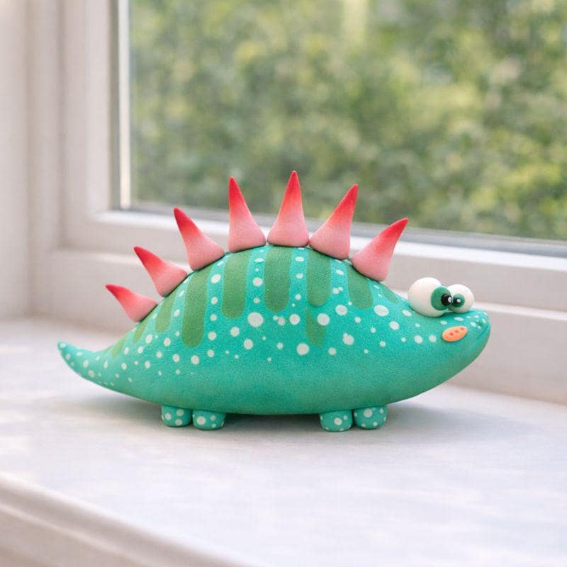 Green dinosaur air-dry clay figurine — original image 4