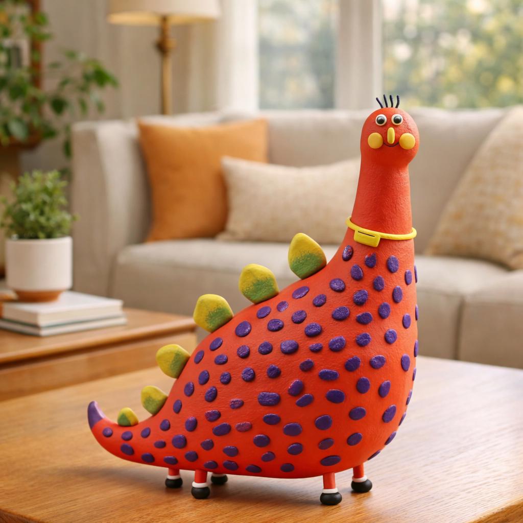 Orange dinosaur clay figurine — original image 3