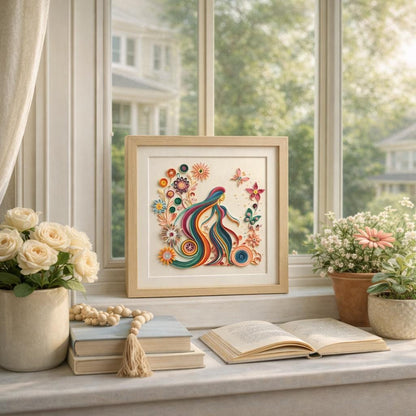 Floral woman silhouette paper quilling art — original image 1