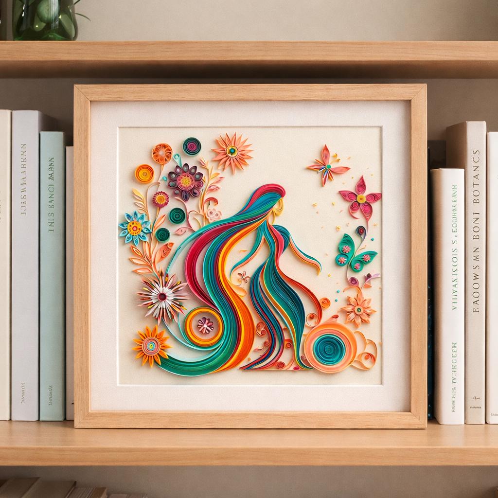 Floral woman silhouette paper quilling art — original image 2