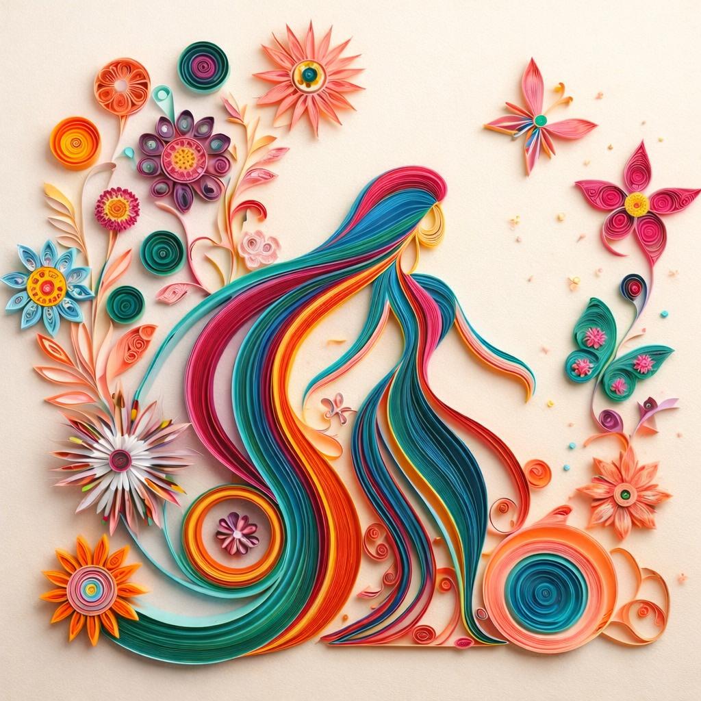 Floral woman silhouette paper quilling art — original image 3