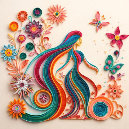 Floral woman silhouette paper quilling art — original image 3