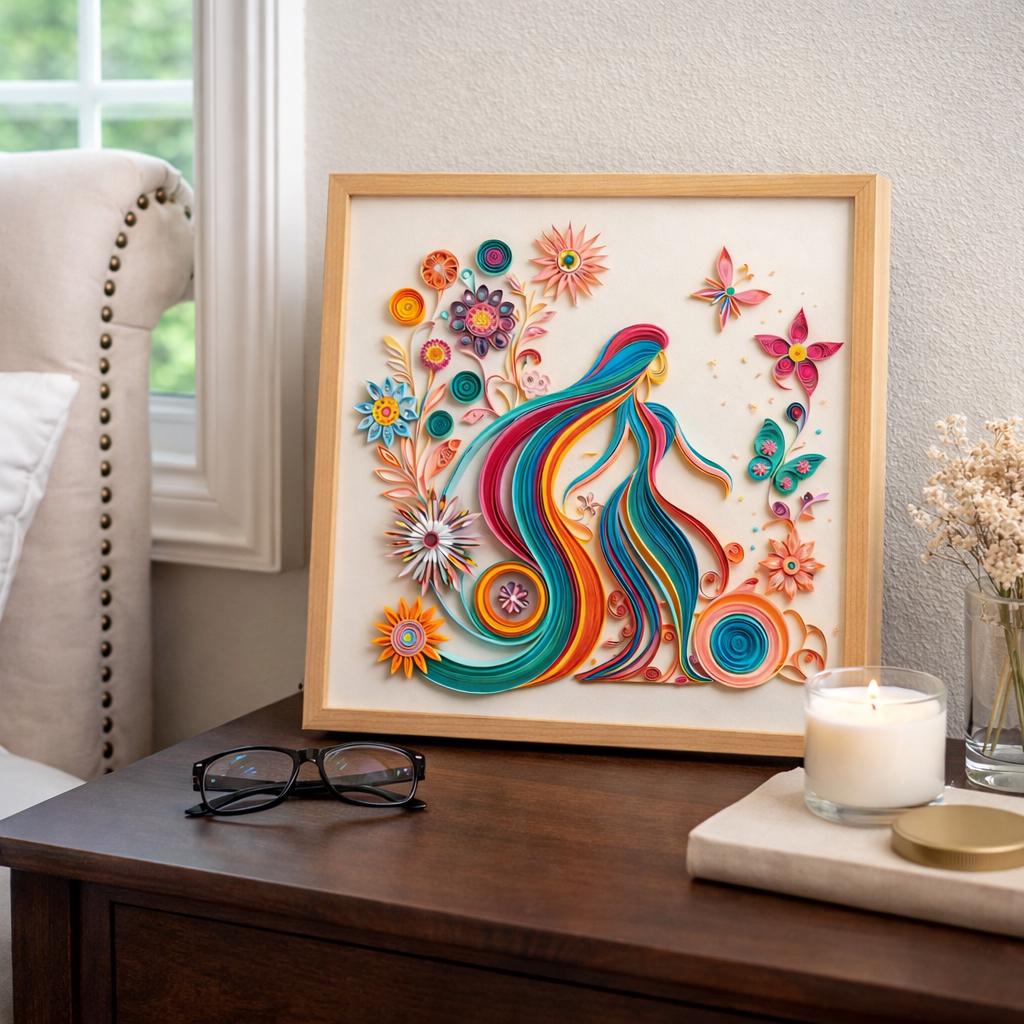 Floral woman silhouette paper quilling art — original image 4