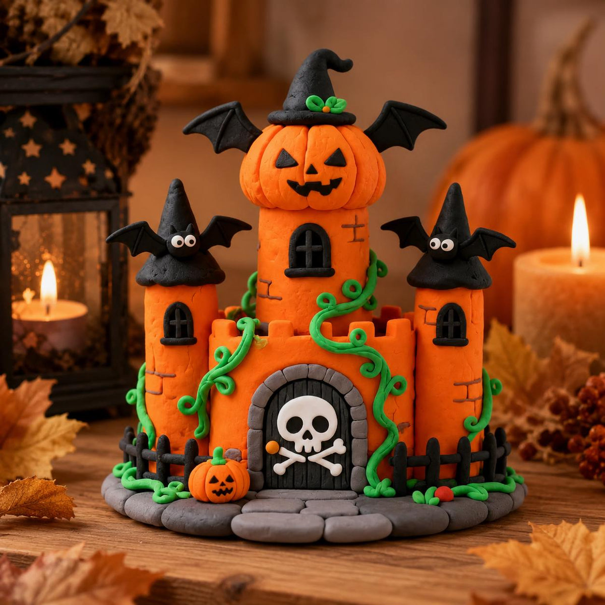 Halloween pumpkin castle clay figurine — original image 1