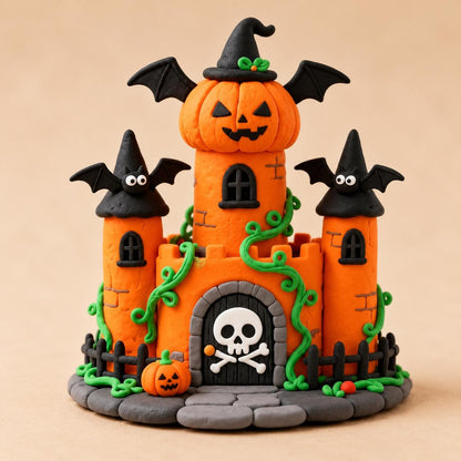 Halloween pumpkin castle clay figurine — original image 2