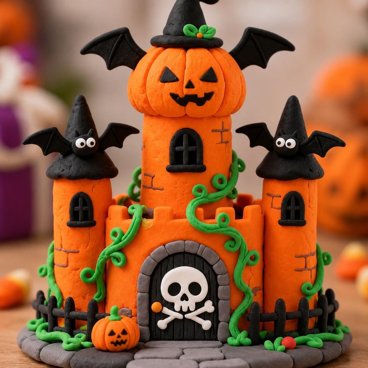 Halloween pumpkin castle clay figurine — original image 3
