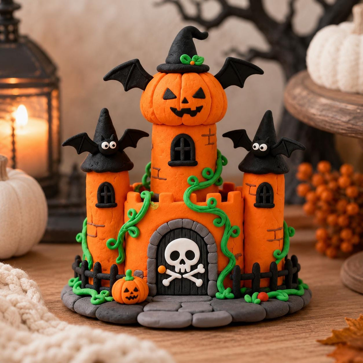 Halloween pumpkin castle clay figurine — original image 4