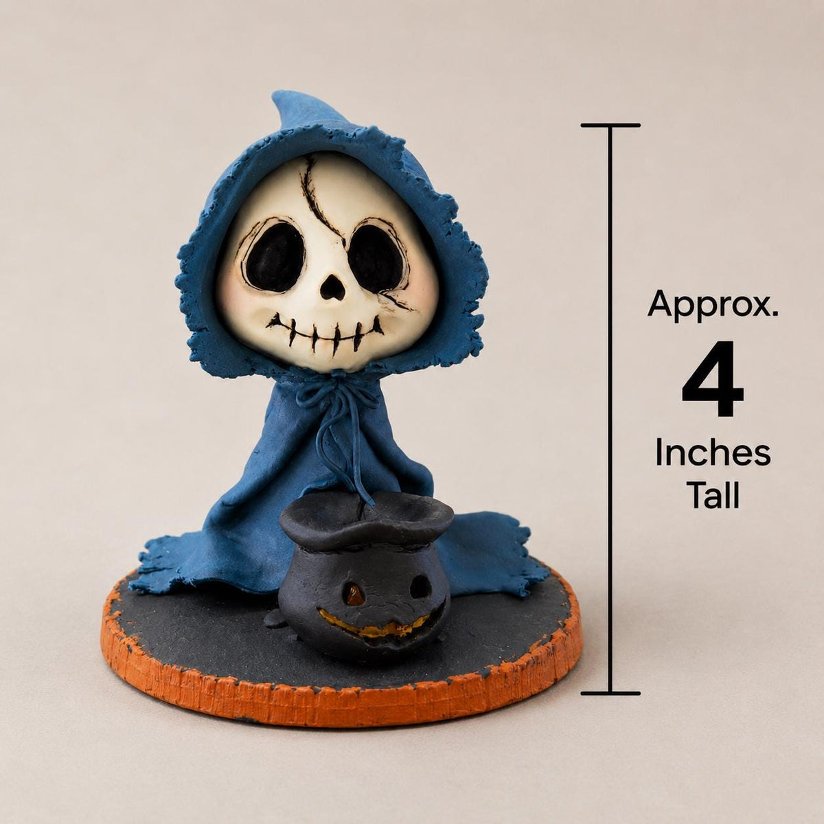 Blue-cloaked skeleton wizard clay figurine — original image 6