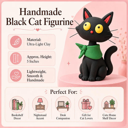 Black cat clay figurine with green neckerchief — original image 6
