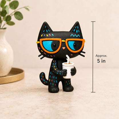 Coffee-loving black cat clay figurine — original listing image 5