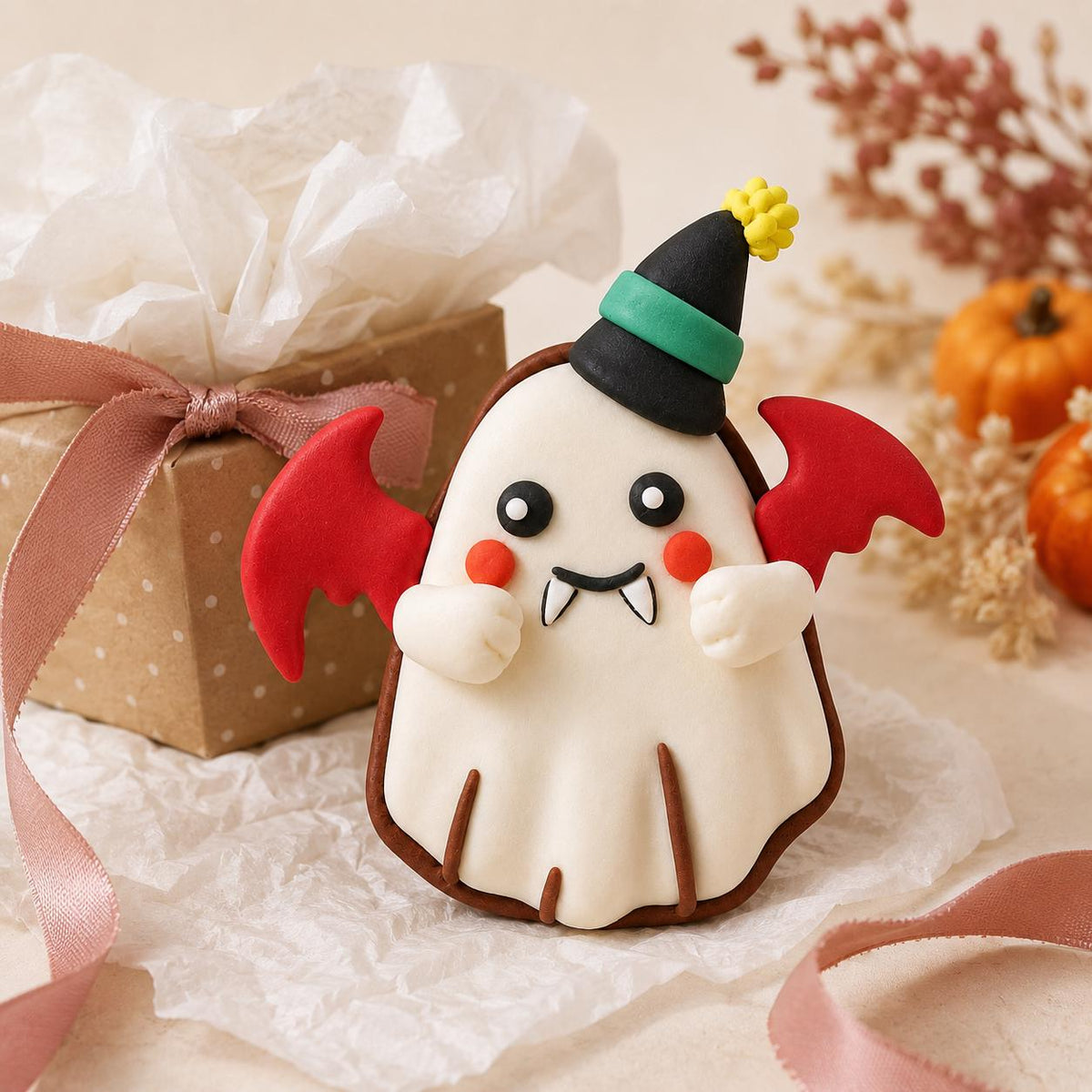 Ghost clay figurine with red bat wings — original listing image 5