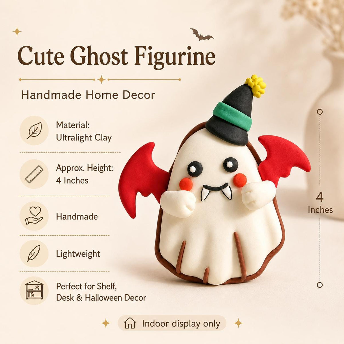 Ghost clay figurine with red bat wings — original listing image 6