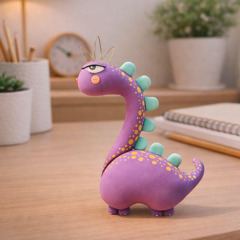 Purple dinosaur clay figurine — original listing image 1