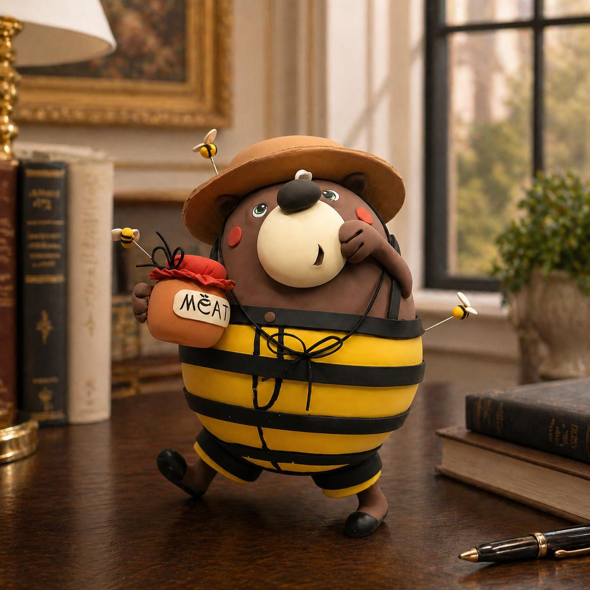 Handmade bee bear clay figurine — original listing image 1