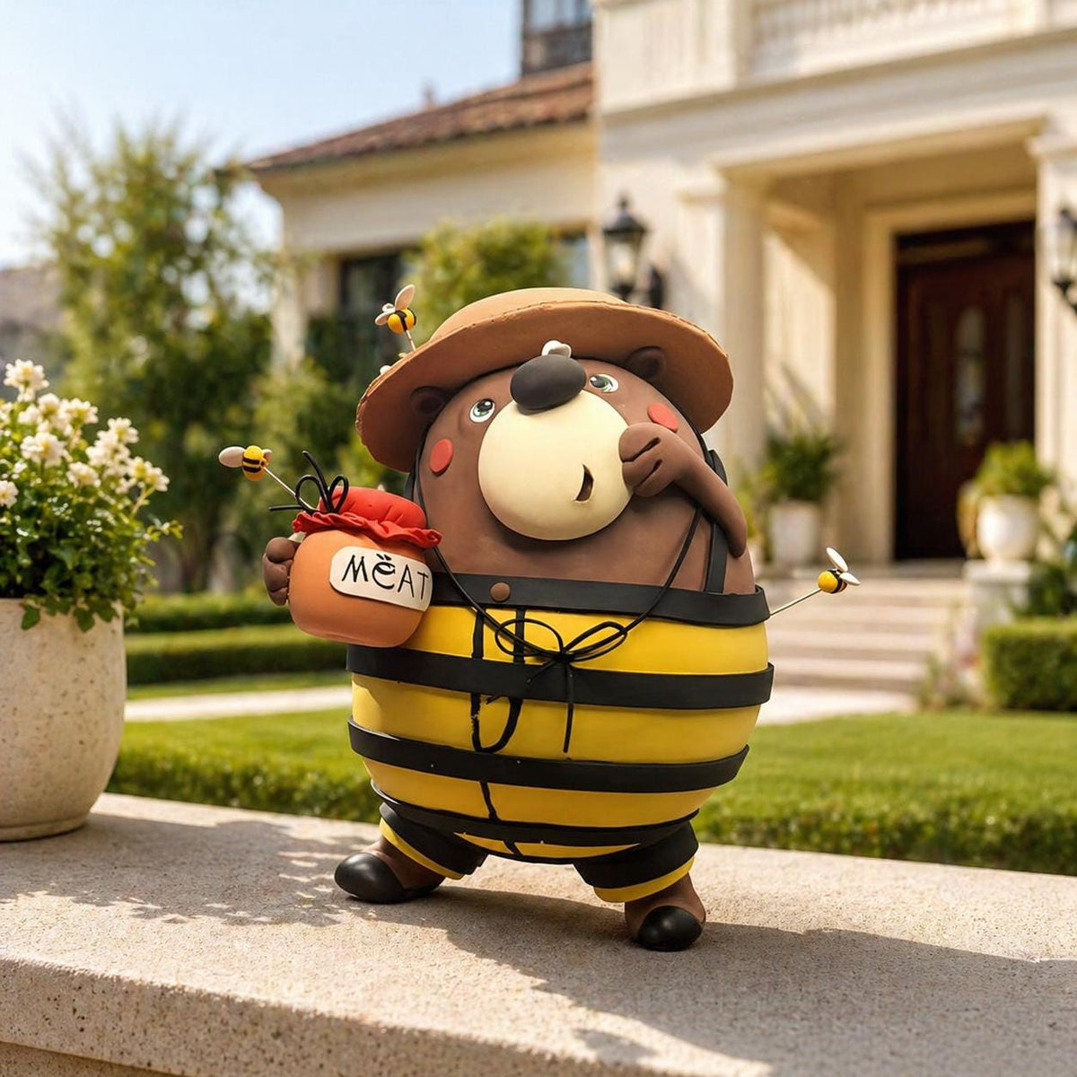 Handmade bee bear clay figurine — original listing image 2