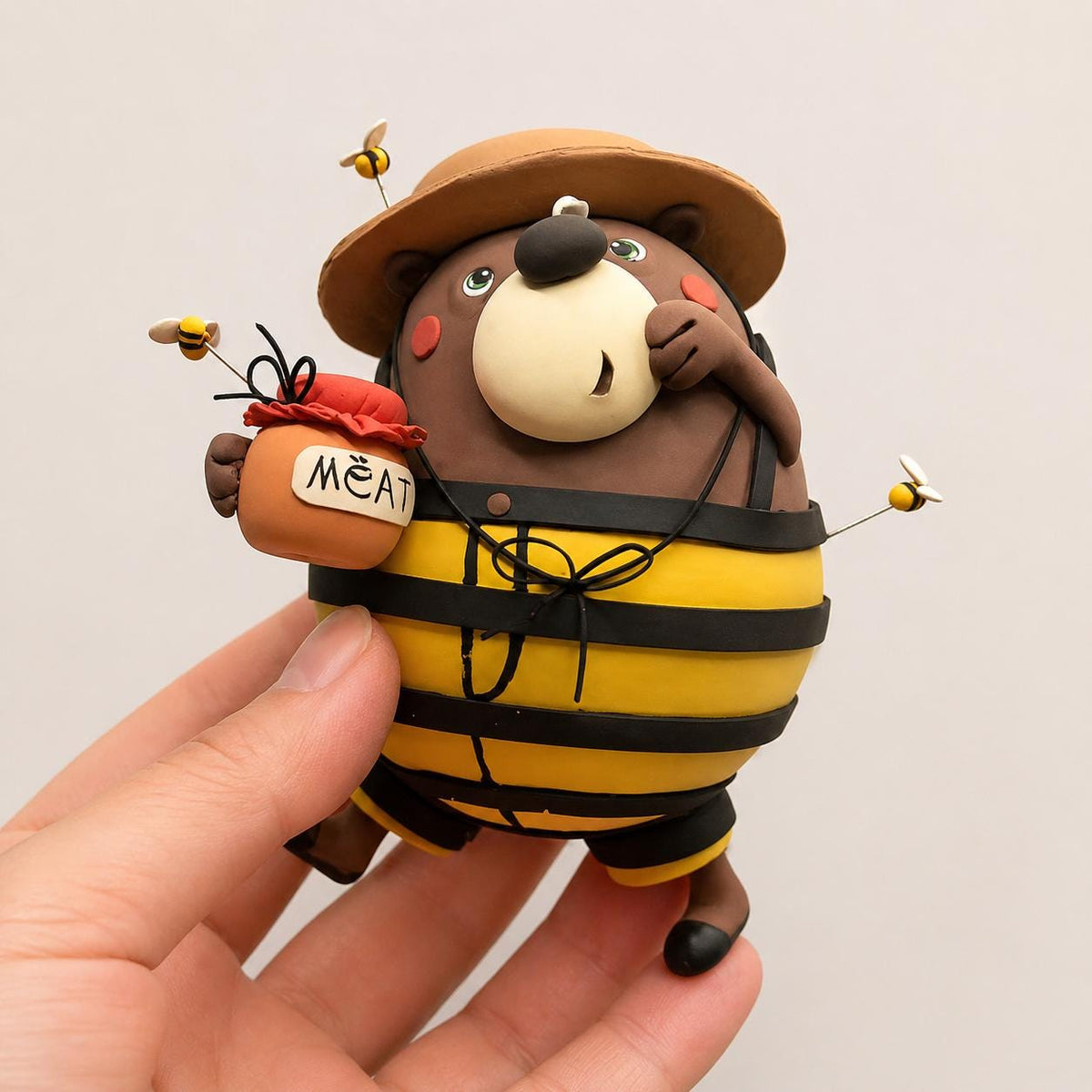 Handmade bee bear clay figurine — original listing image 3