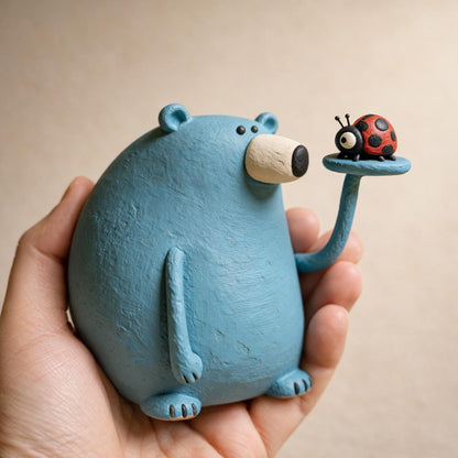Blue bear clay figurine — original listing image 4