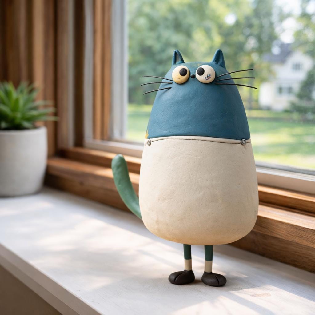 Blue cat clay sculpture — original listing image 1