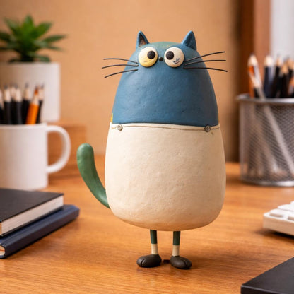 Blue cat clay sculpture — original listing image 2