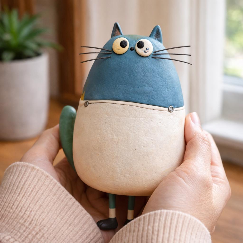 Blue cat clay sculpture — original listing image 4