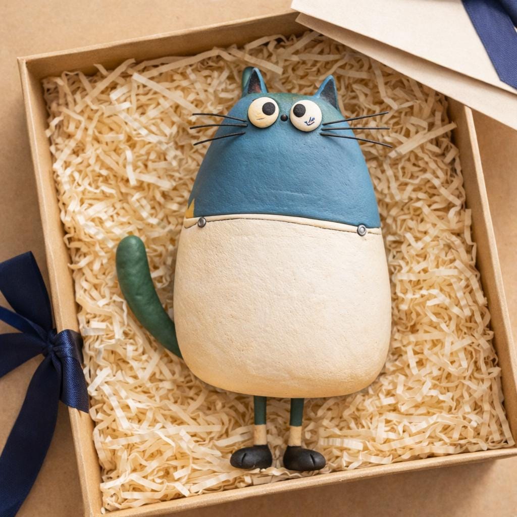 Blue cat clay sculpture — original listing image 5