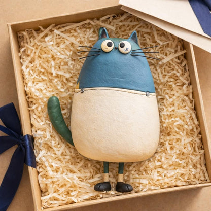 Blue cat clay sculpture — original listing image 5